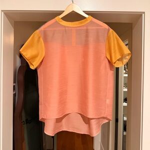 Katharine Kidd Sheer Orange, Green and Pink Color Block Shirt